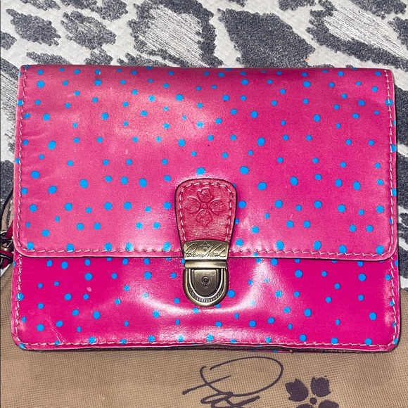 Patricia Nash Pink & Blue Polkadot Leather Purse Pinnacle Pushlock Crossbody Bag - Picture 16 of 17
